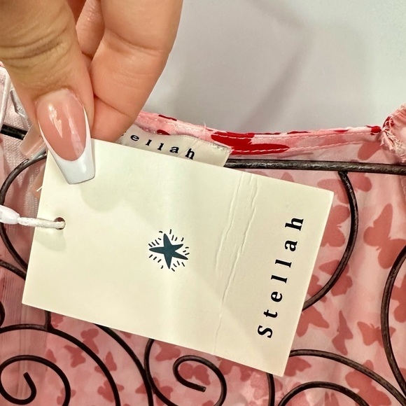 NWT Stellah butterfly print babydoll mini dress size L - Picture 3 of 9